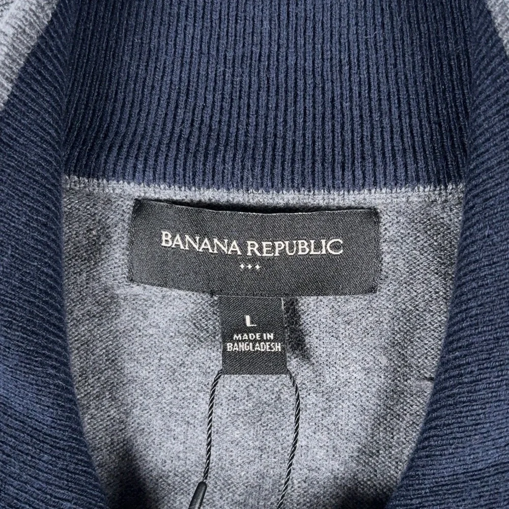Banana Republic Premium Luxe 1/4 Zip Sweater Mens L Gray Cotton Silk Cashmere